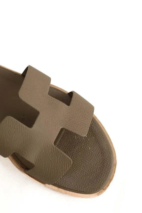 Sandales Hermès Santorini Kaki en Cuir