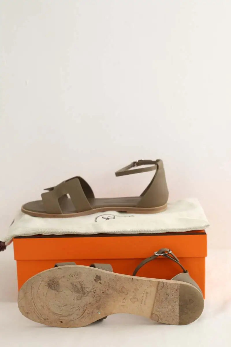 Sandales Hermès Santorini Kaki en Cuir