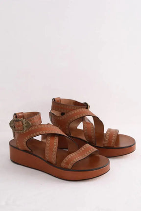 Sandales Isabel Marant Nuriee gladiator flatform Camel en Cuir