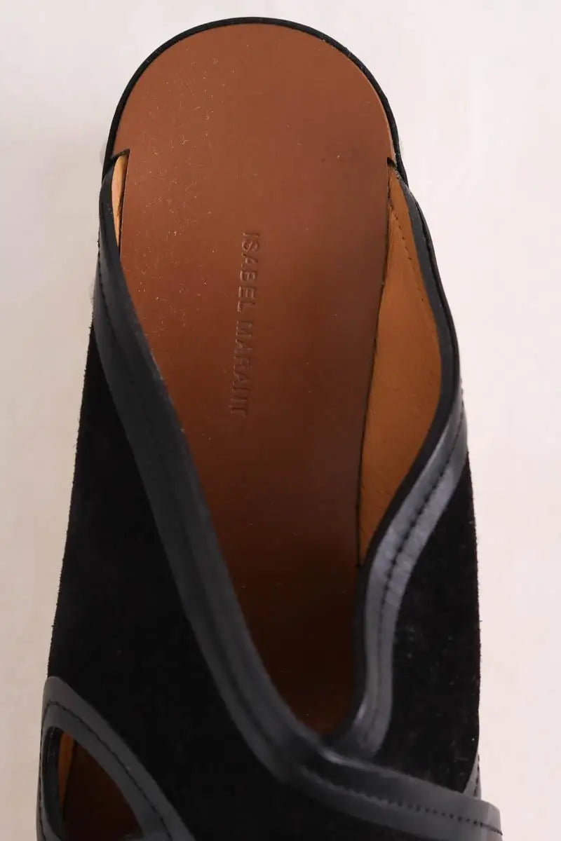 Sandales Isabel Marant suede wood wedge sandals black Noir en Daim