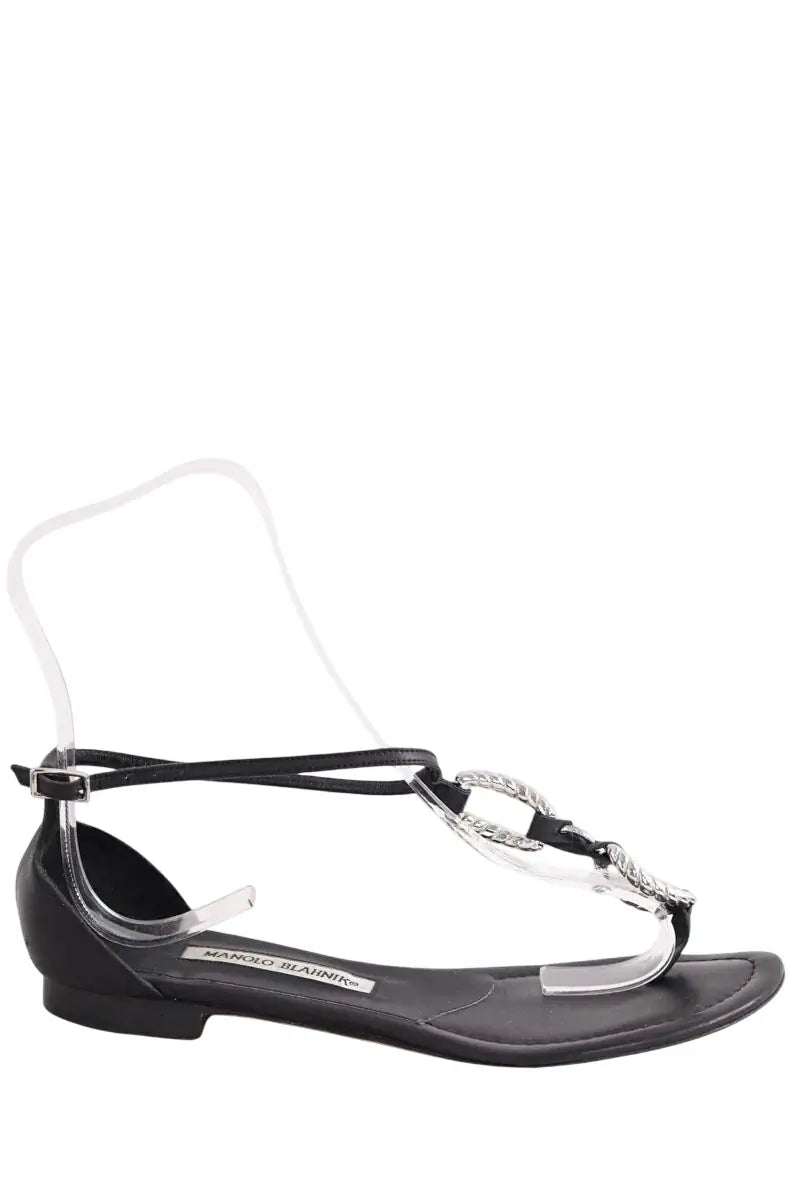 Sandales Manolo Blahnik Noir en Cuir, taille 37 - Seconde Main
