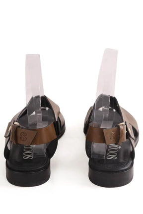 Sandales Socque Kaki en Cuir