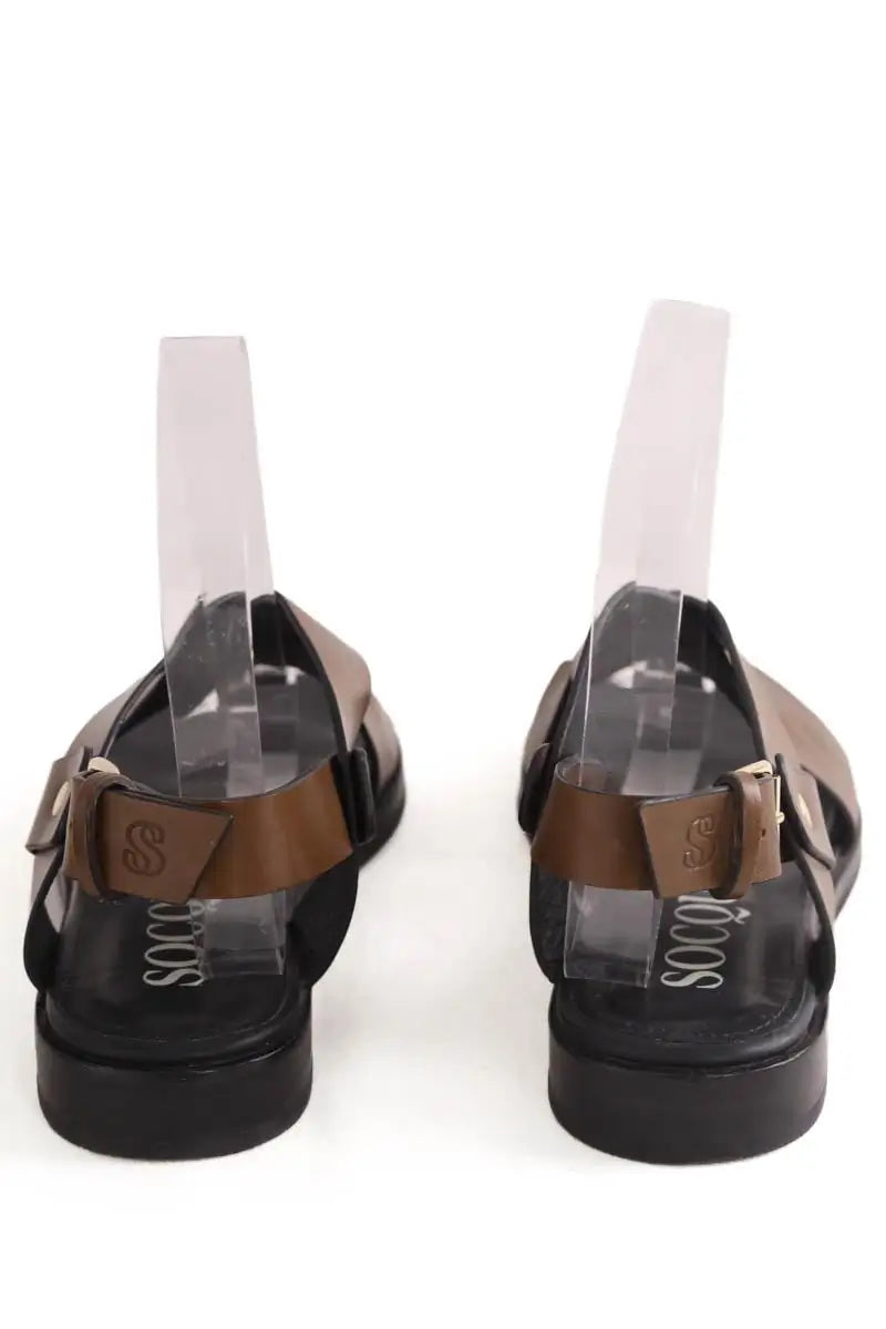 Sandales Socque Kaki en Cuir
