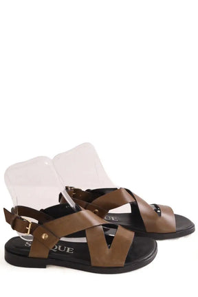 Sandales Socque Kaki en Cuir