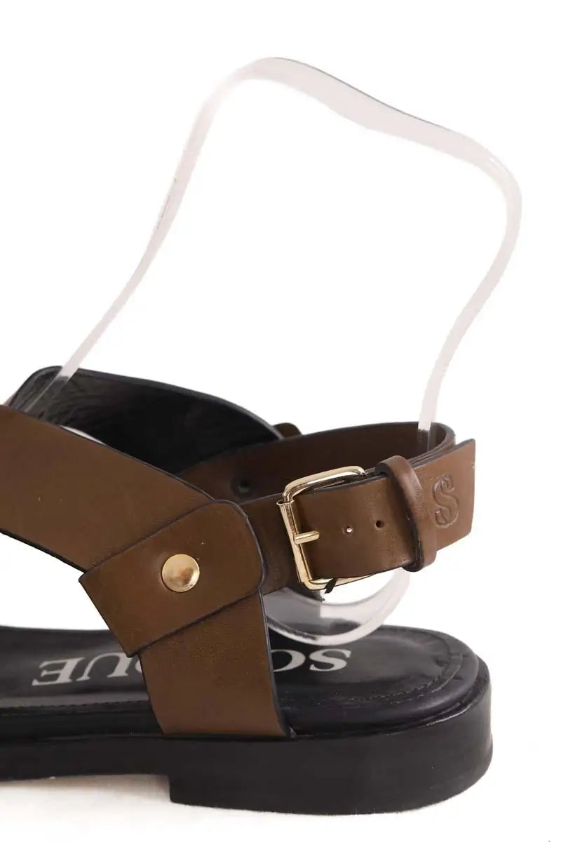 Sandales Socque Kaki en Cuir