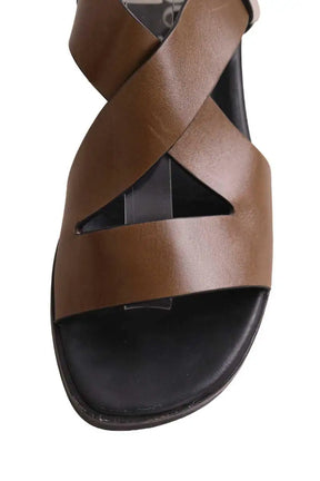 Sandales Socque Kaki en Cuir