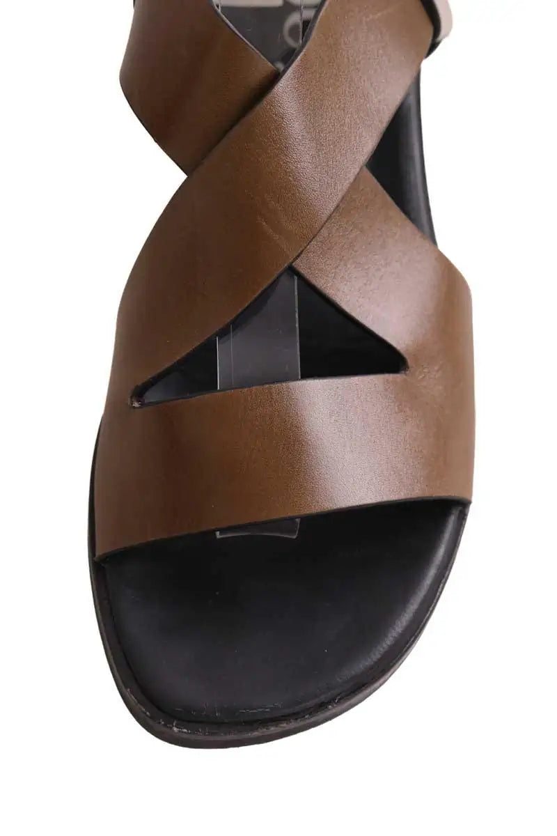 Sandales Socque Kaki en Cuir