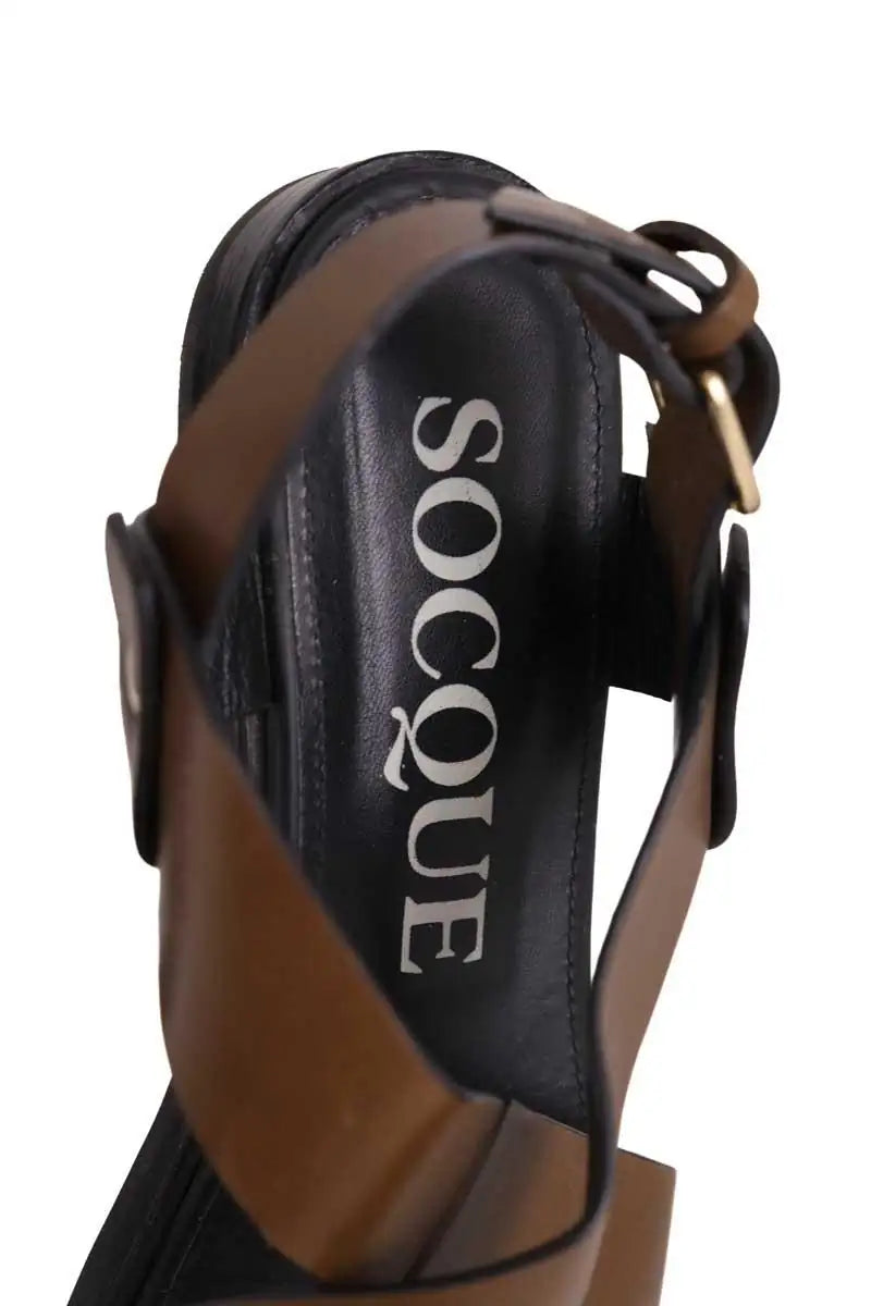 Sandales Socque Kaki en Cuir