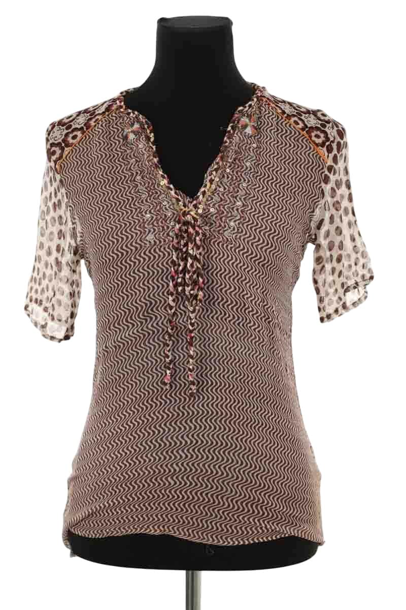 T-shirt Antik Batik Marron en Soie, taille S - Seconde Main