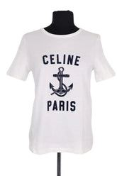 T-shirt Celine Blanc en Coton, taille S - Seconde Main