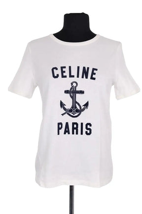 T-shirt Celine Blanc en Coton, taille S - Seconde Main
