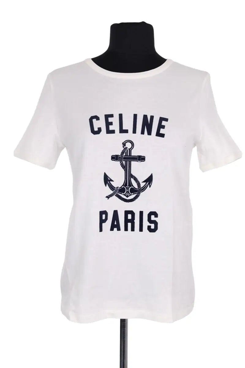 T-shirt Celine Blanc en Coton, taille S - Seconde Main