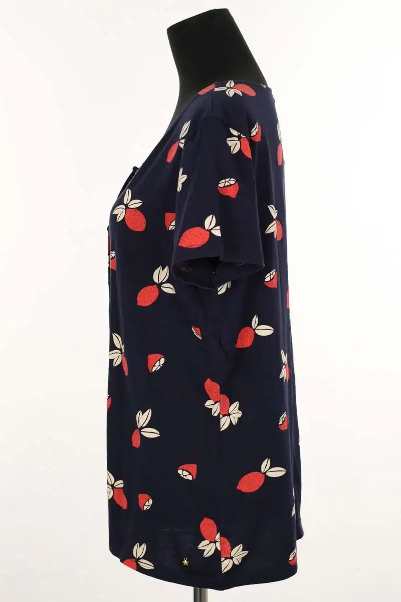 T-shirt Des Petits Hauts Marine en Coton