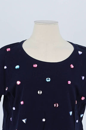 T-shirt Des Petits Hauts Marine en Coton