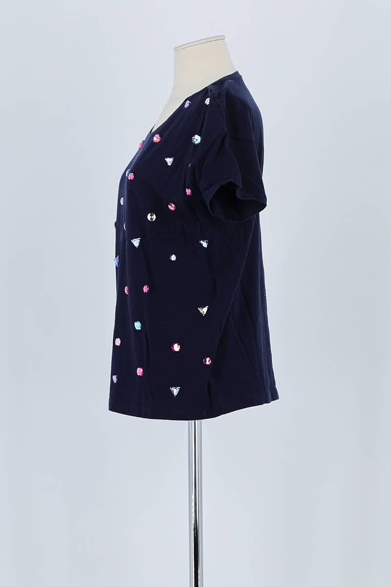 T-shirt Des Petits Hauts Marine en Coton