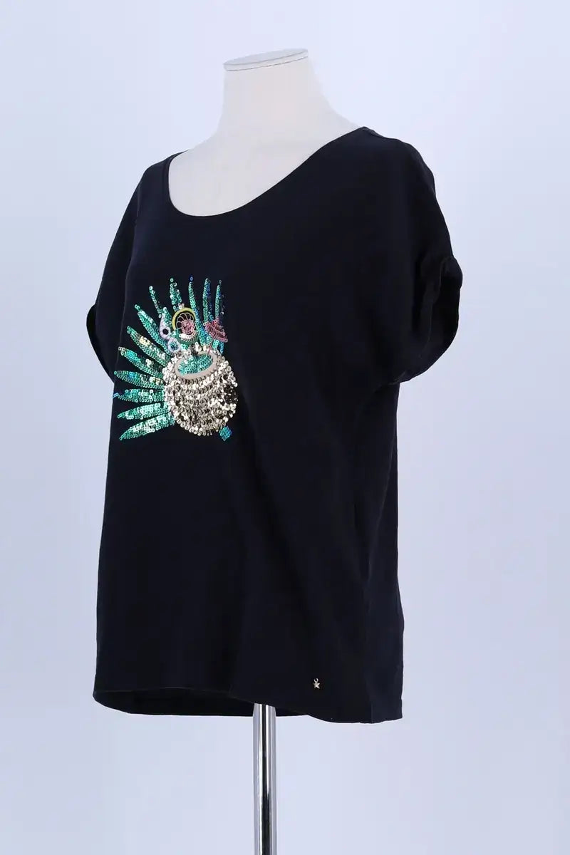 T-shirt Des Petits Hauts Marine en Coton