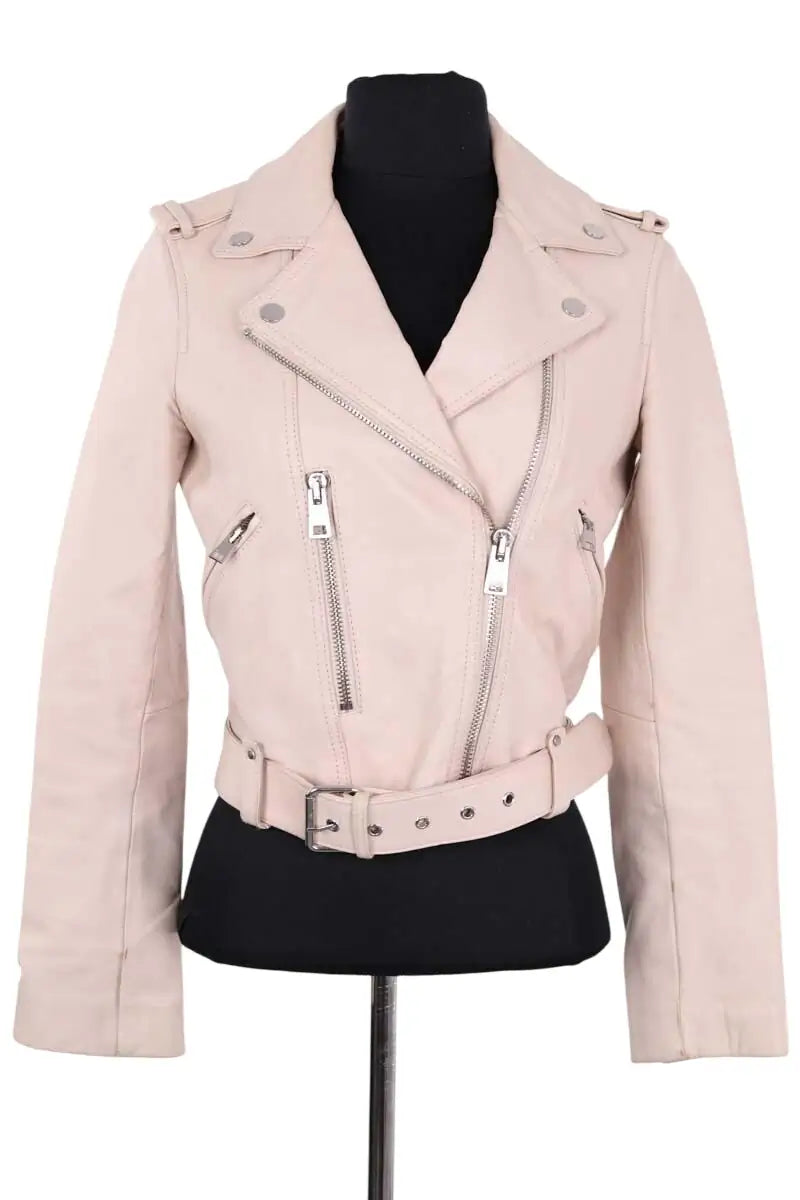 Veste Maje Rose en Cuir, taille S - Seconde Main