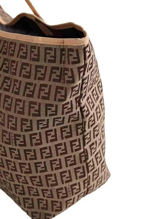 Sac porté épaule Fendi Logo Shopper Tote Marron en Coton