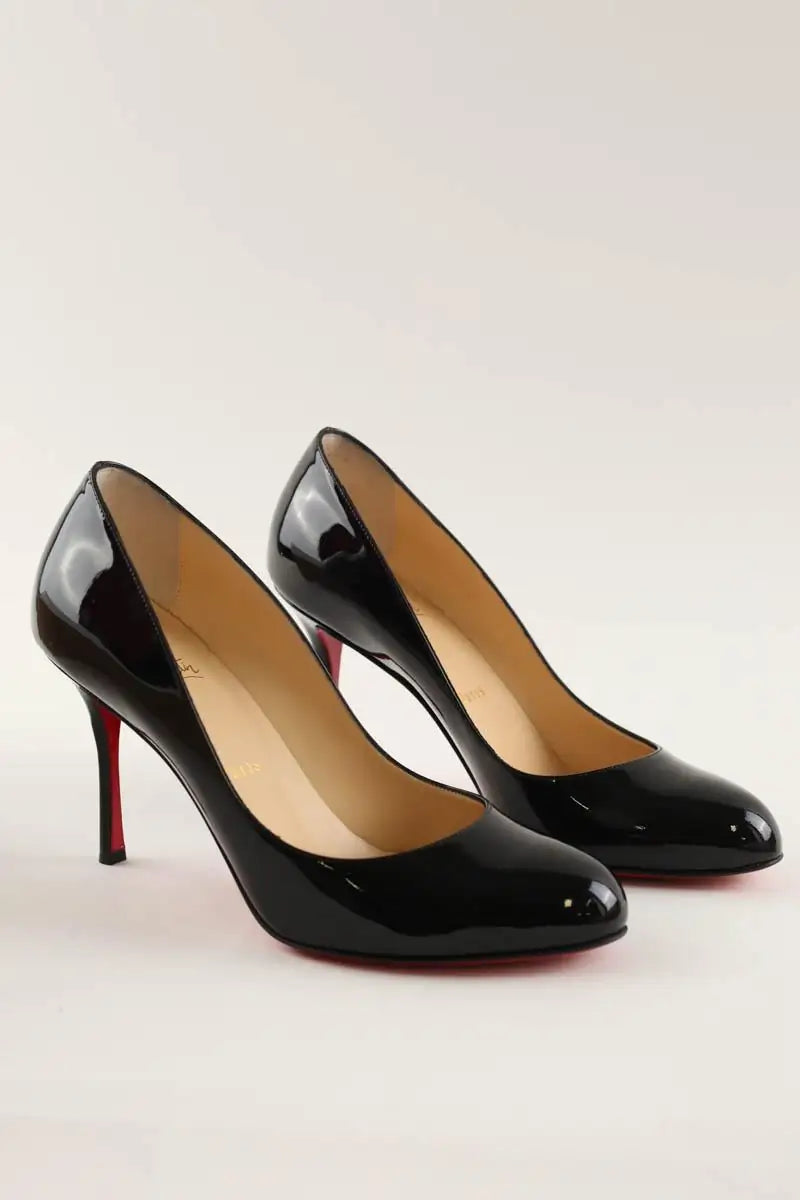 Talons Christian Louboutin Dolly Pump 85 Noir en Cuir verni