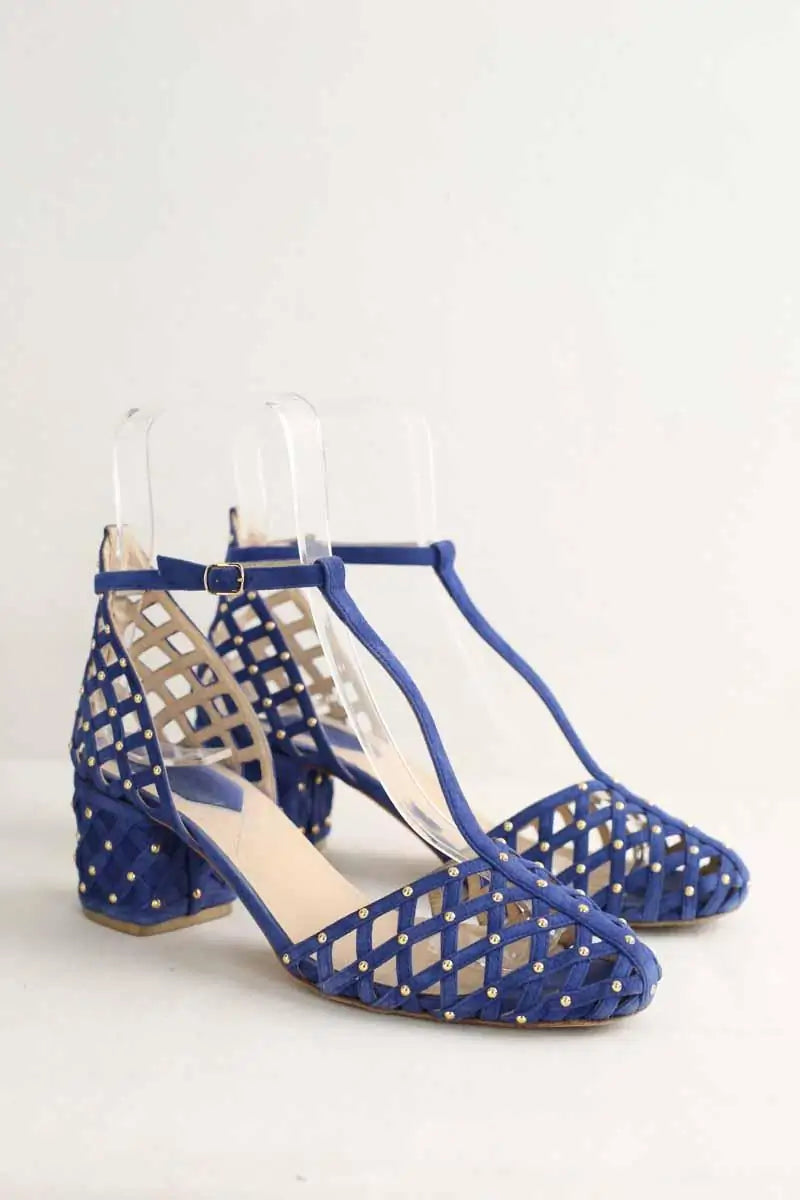 Talons Elie Saab Bleu en Daim