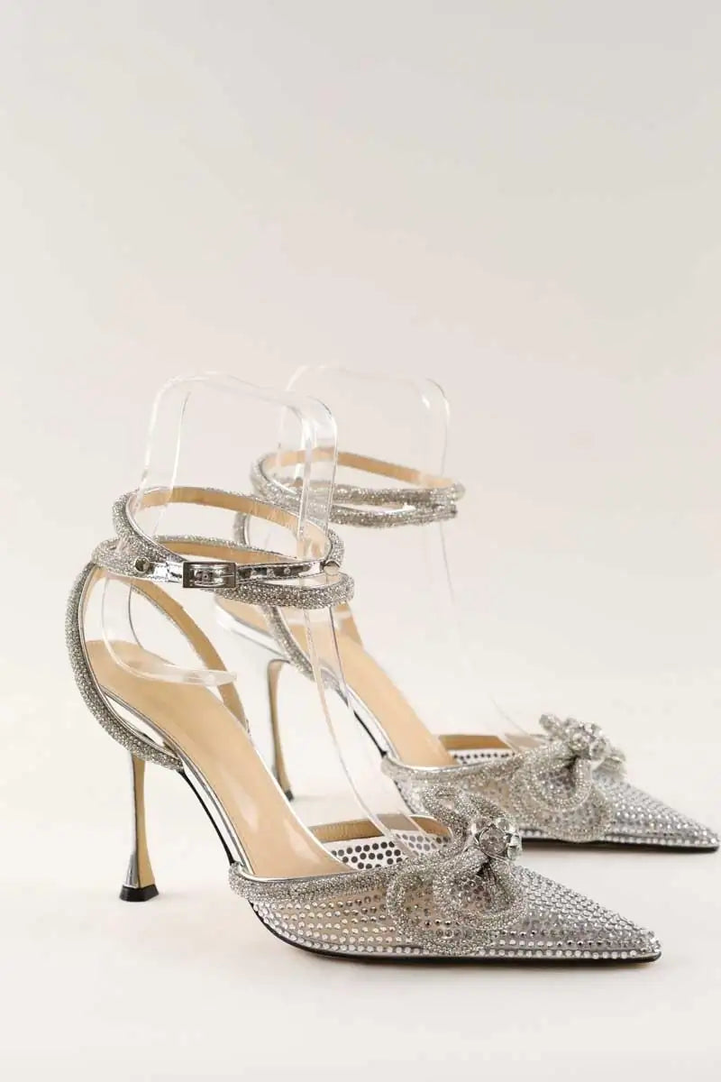 Talons Mach & Mach Double crystal bow Argent en Tissu