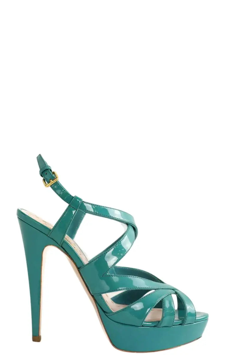 Talons Miu Miu Turquoise en Cuir, taille 36 - Seconde Main