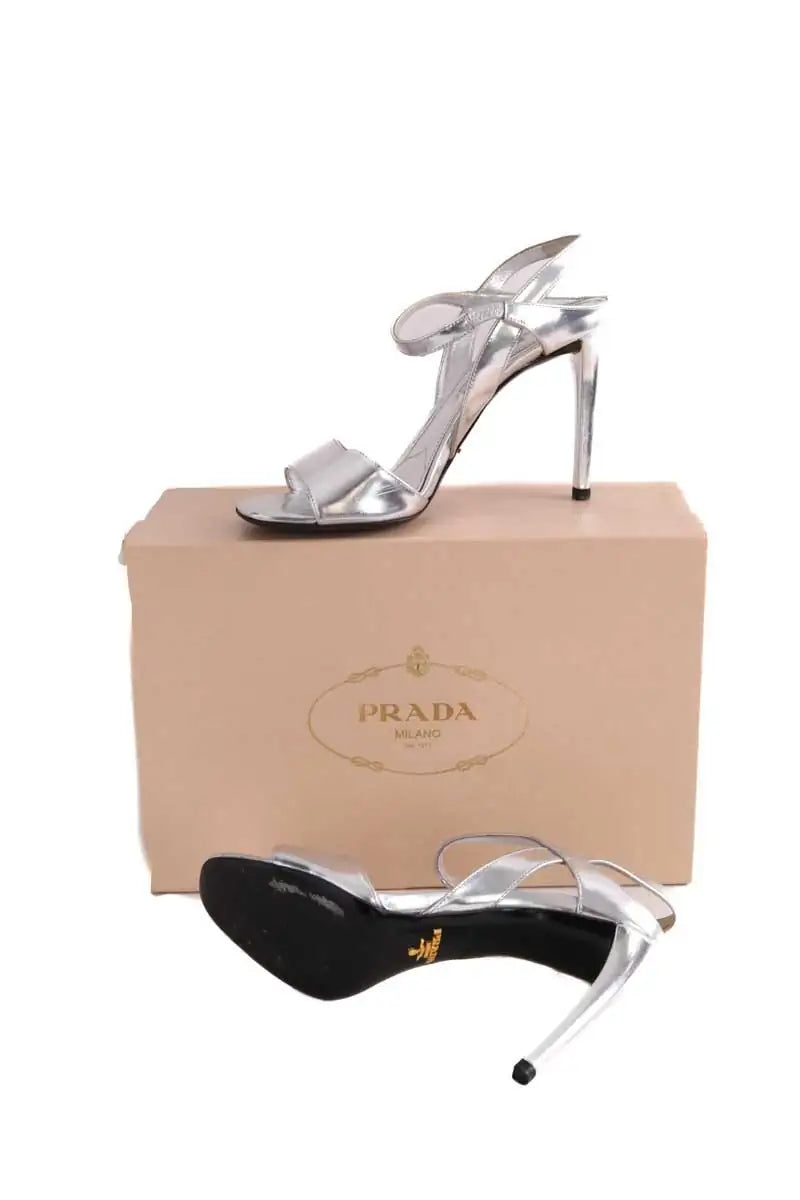 Talons Prada Argent en Cuir