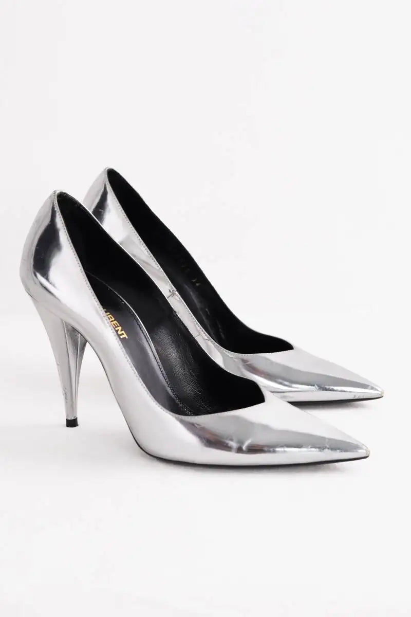 Talons Saint Laurent Argent en Cuir verni