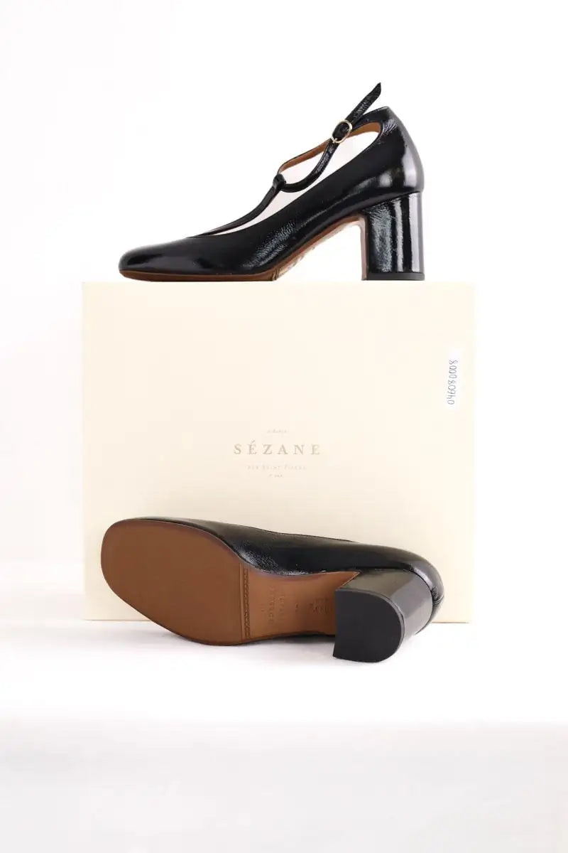 Talons Sézane Salomé Marcie Noir en Cuir verni