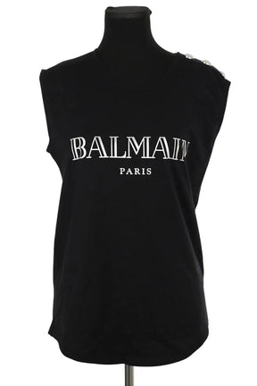 Top sans manche Balmain Noir en Coton, taille M - Seconde Main