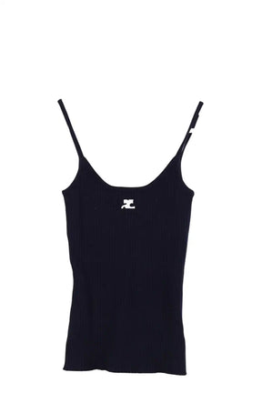 Top sans manche Courrèges Marine en Coton, taille S - Seconde Main