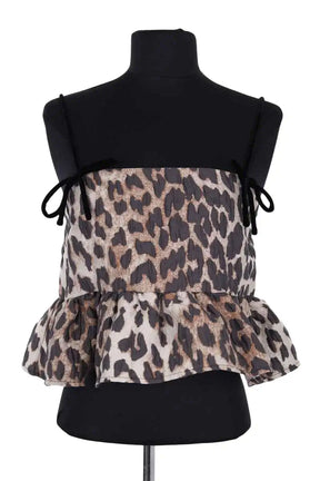 Top sans manche Ganni Marron en Synthétique, taille XXS - Seconde Main