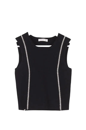 Top sans manche Sandro Noir en Synthétique, taille M - Seconde Main