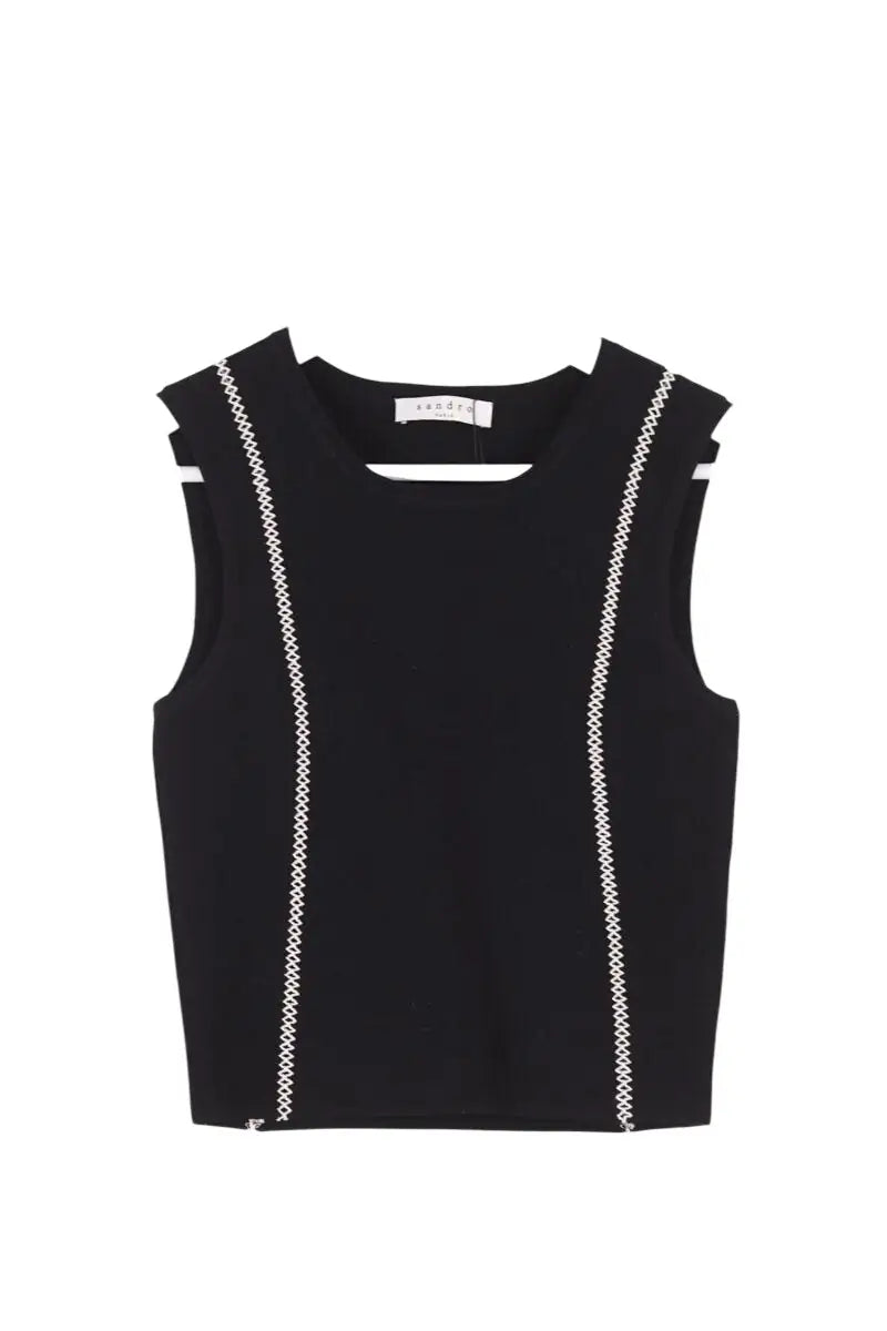 Top sans manche Sandro Noir en Synthétique, taille M - Seconde Main