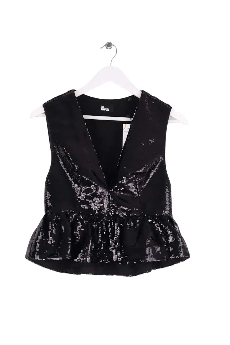 Top sans manche The Kooples Noir en Paillettes, taille M - Seconde Main