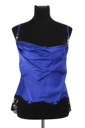 Top sans manche Versace Bleu en Synthétique, taille M - Seconde Main