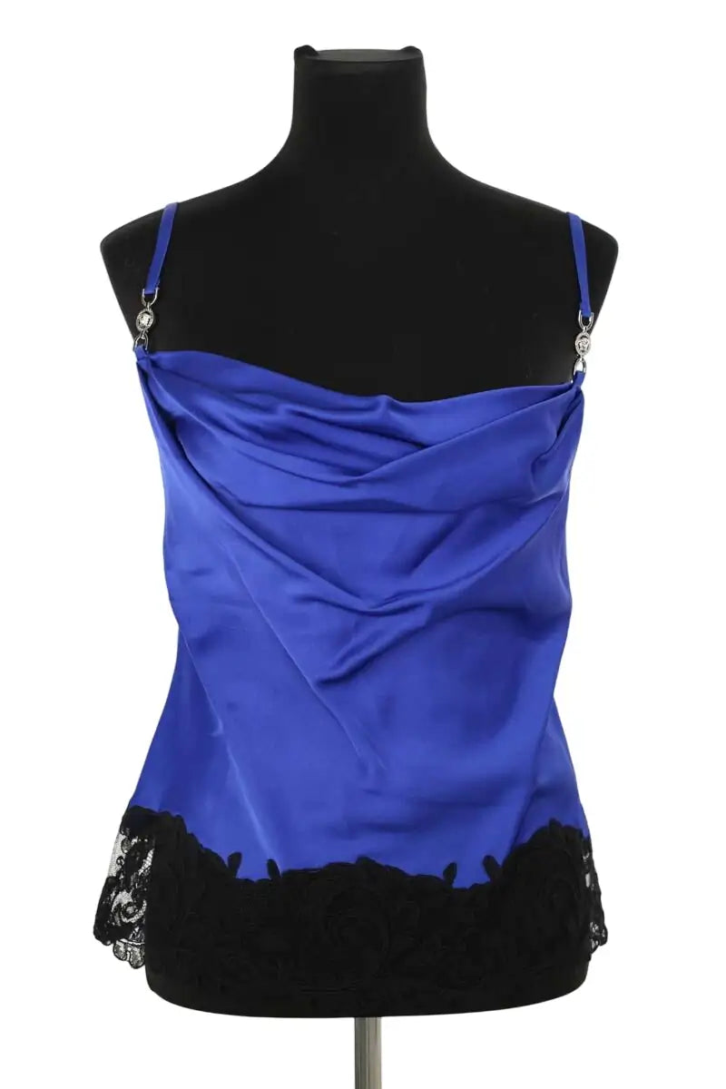 Top sans manche Versace Bleu en Synthétique, taille M - Seconde Main