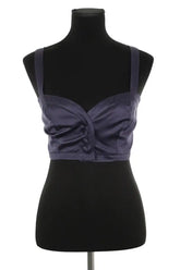 Top sans manche Yves Saint Laurent Marine en Soie, taille M - Seconde Main