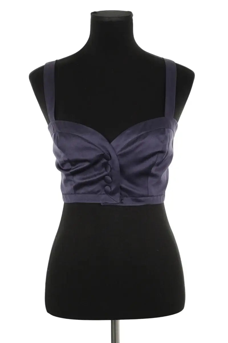 Top sans manche Yves Saint Laurent Marine en Soie, taille M - Seconde Main