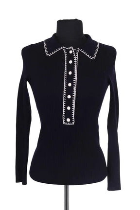 Top Sézane Marine en Laine, taille XXS - Seconde Main
