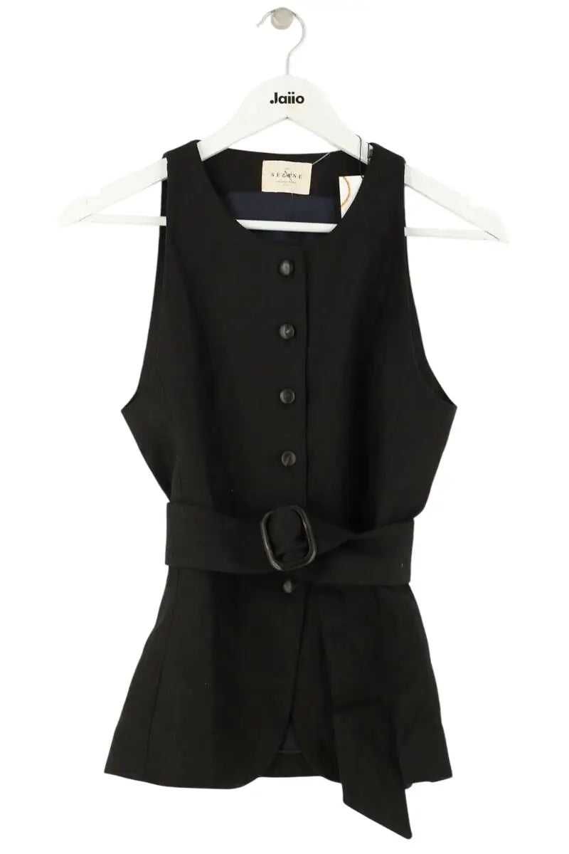 Top Sézane Noir en Lin, taille S - Seconde Main