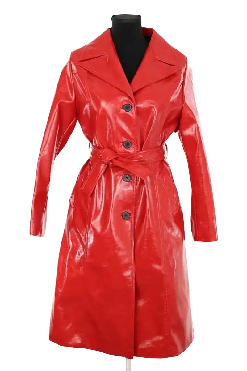 Trench-coat Nisse Rouge en Cuir végétal, taille S - Seconde Main