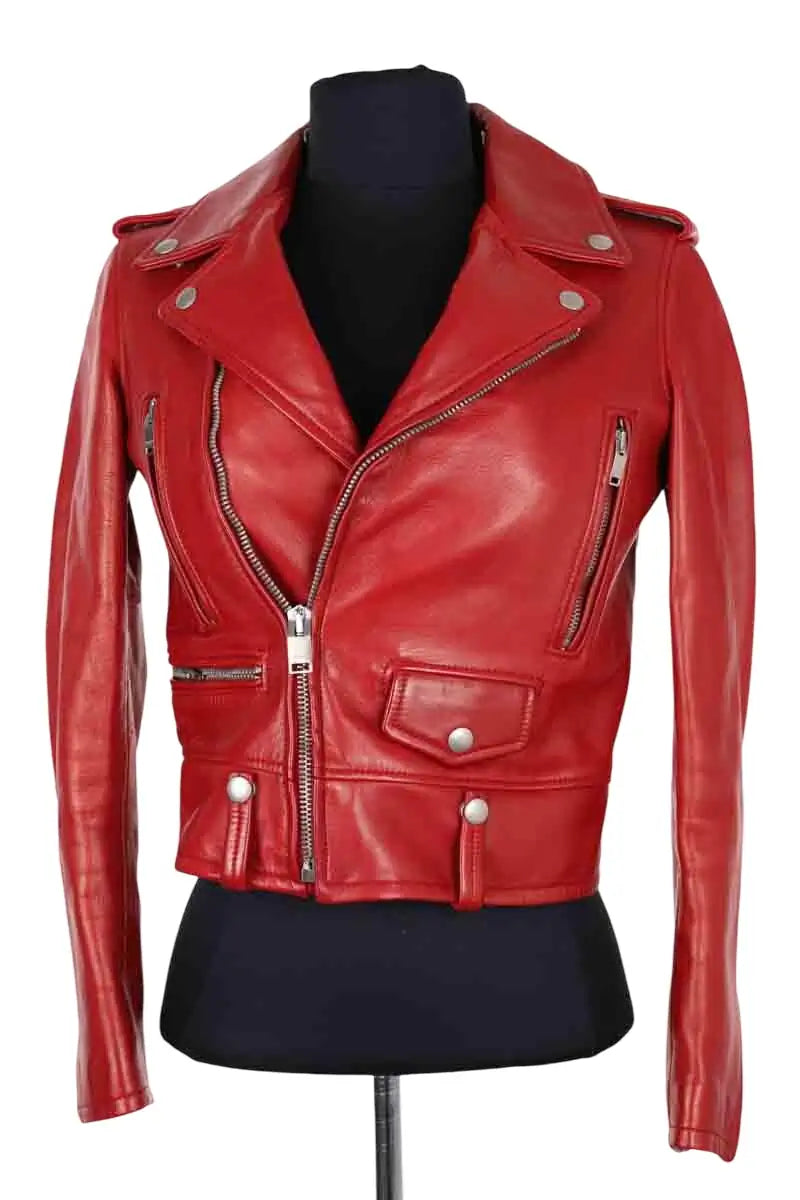 Veste Saint Laurent Rouge en Cuir, taille S - Seconde Main