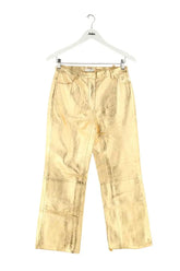 Pantalon Sandro Doré en Cuir, taille S - Seconde Main