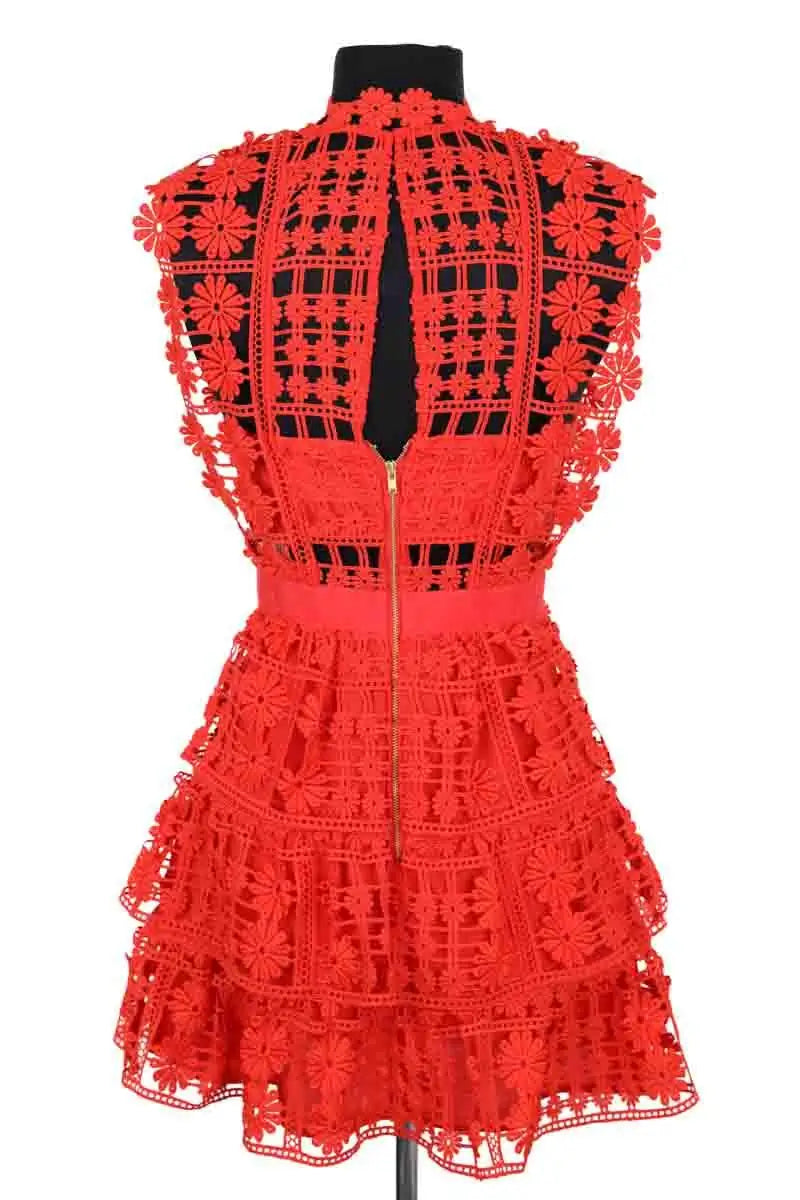 Robe Self-Portrait Rouge en Coton