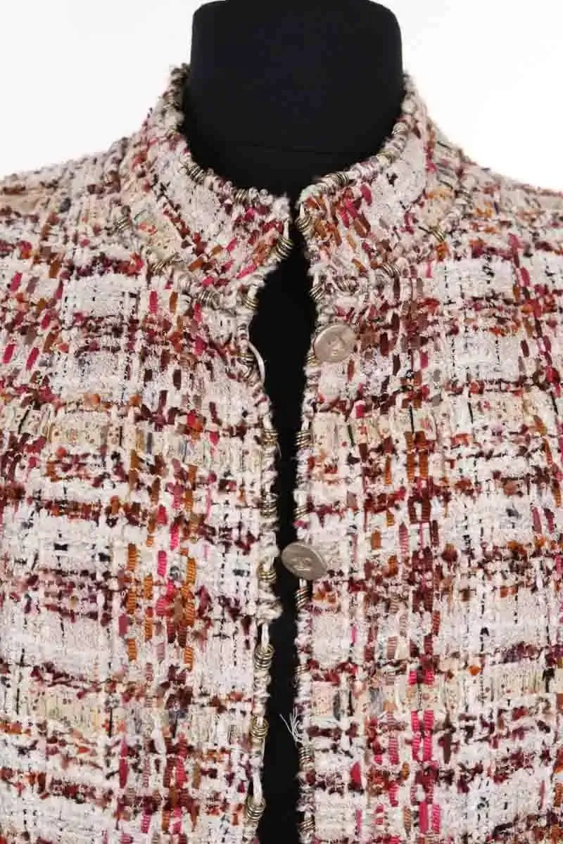 Veste Chanel Veste col Mao Beige en Tweed
