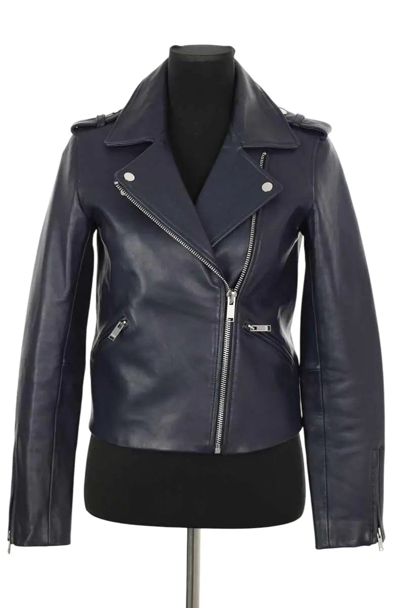 Veste Claudie Pierlot Bleu en Cuir, taille S - Seconde Main