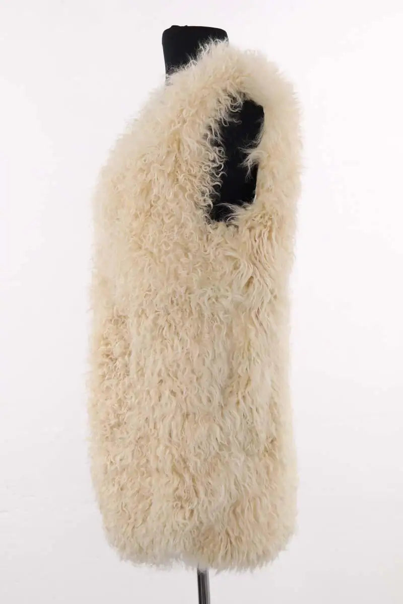 Veste Claudie Pierlot Flament Ecru en Fourrure