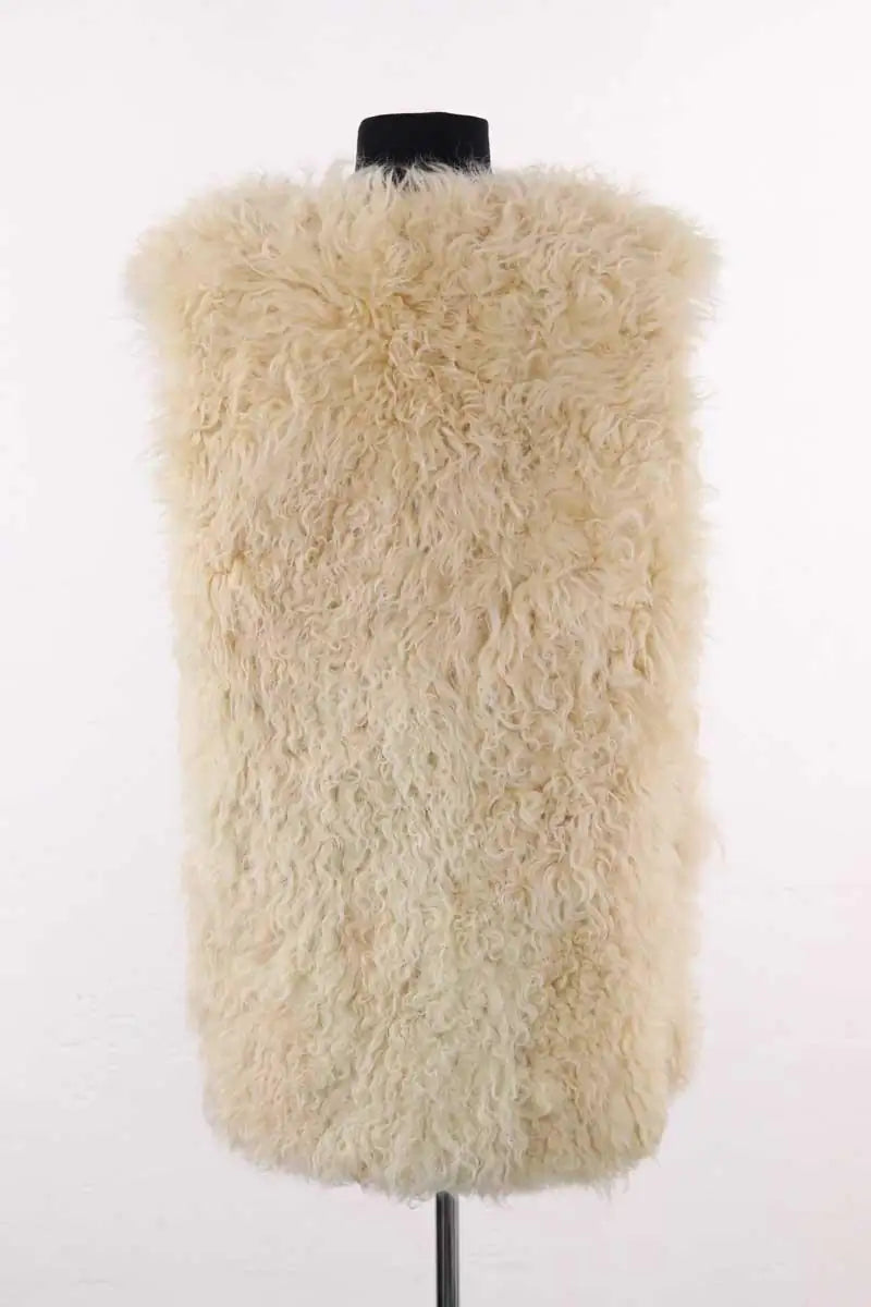 Veste Claudie Pierlot Flament Ecru en Fourrure