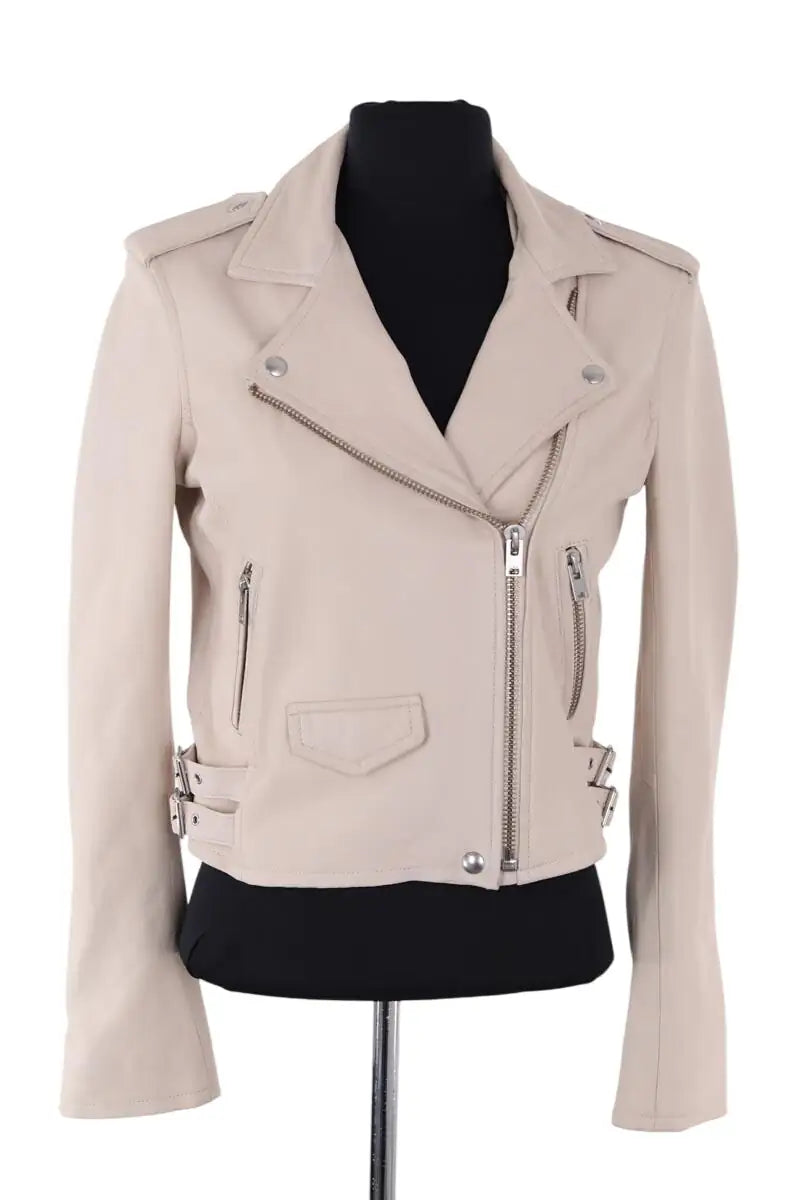 Veste Iro Ashville Ecru en Cuir, taille M - Seconde Main